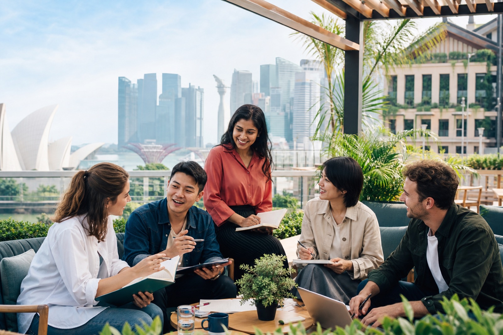 International students learning together in a global city
